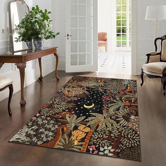 GarveeHome 3x5 Washable Area Rug for Bedroom, Jungle Animal Soft Tiger Rug Non Slip Low Pile Brown Carpet Stain Resistant Throw Rug for Bedside Kids Room Office Dining Room