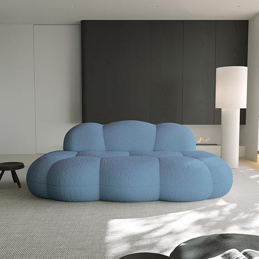 Modern Curved Sofa, 3 Seater, Soft Sherpa Upholstered Sofa, Minimalist Style Comfy Cloud Couch for Living Room Apartment, Black