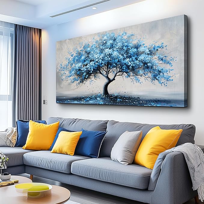 KELIYUAN Large Wall Art For Living Room Canvas Wall Decor For Office Bedroom Room Decorations Abstract Paintings Blue Tree Pictures Artwork Ready To Hang Guesthouse Mural Aesthetic Decor 30x60 In
