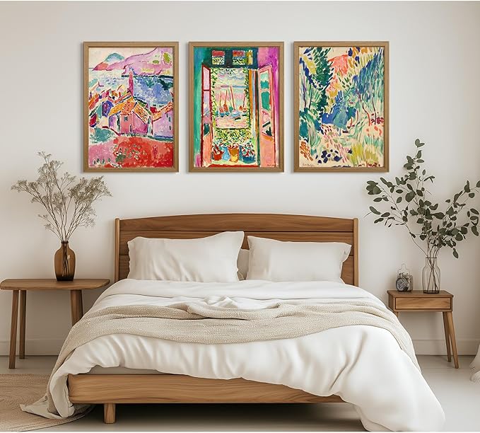 Henri Matisse Wall Art Prints Aesthetic Canvas Matisse Wall Decor Painting Colorful Matisse Wall Art Poster Boho Abstract Matisse Picture Artwork for Bedroom Living Room 12x16 Inch Framed Set of 3