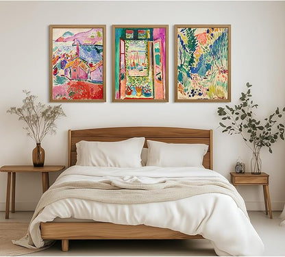 Henri Matisse Wall Art Prints Aesthetic Canvas Matisse Wall Decor Painting Colorful Matisse Wall Art Poster Boho Abstract Matisse Picture Artwork for Bedroom Living Room 12x16 Inch Framed Set of 3
