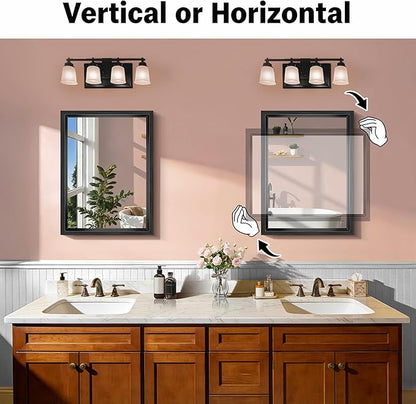 CIRCUMI 18"x24" Black Mirror with Chunky Box Metal Frame, Brushed Finish Rectangular Bathroom Mirrors for Over Sink, Living Room, Entryway, Tempered Glass Mirror for Wall, Vertical or Horizontal