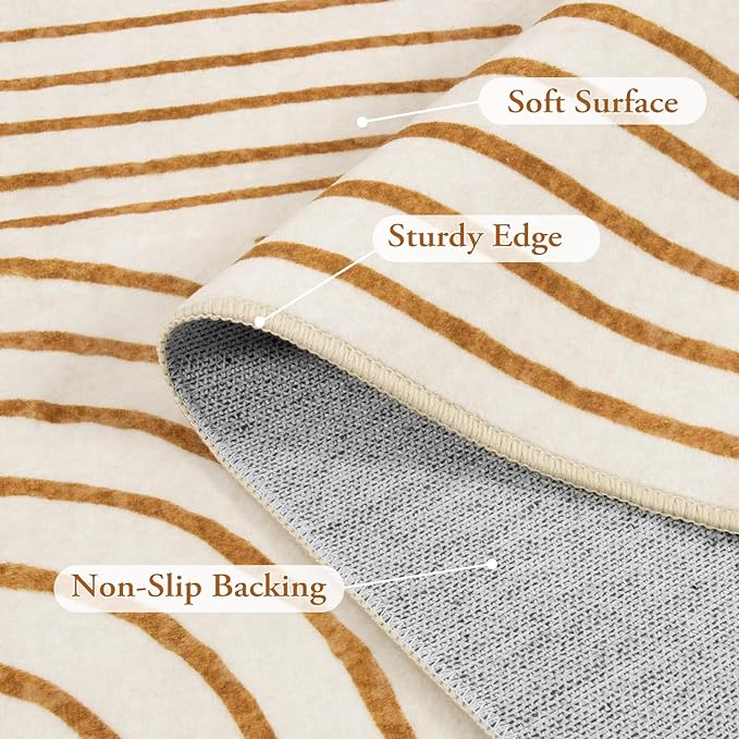 Lahome Abstract Bedroom Rugs, Soft Washable Area Rugs 4x6 Non Slip Rainbow, Ultra-Thin Orange Throw Carpet for Entryway Kitchen Living Room Darrell, Orange