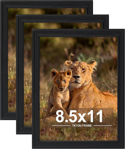 8.5x11 inch Picture Frame set of 3, Certificate Poster and Photo for Wall Hanging or Tabletop, 8.5x11 black Frame with Shatter Resistant Plexiglass, best gift