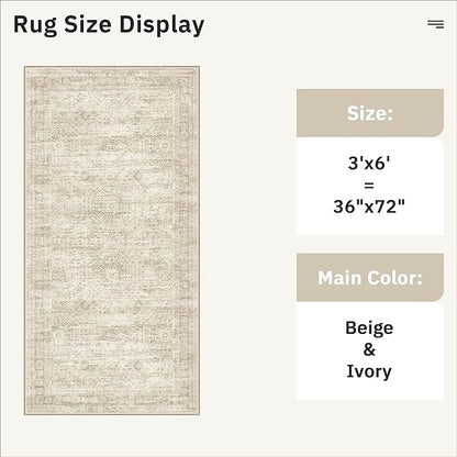 Soalmost Runner Rug 3x6 Washable Non-Slip Kitchen Runner Rugs for Bathroom Laundry Room Beige Vintage Floor Carpet Runners for Hallway Entryway