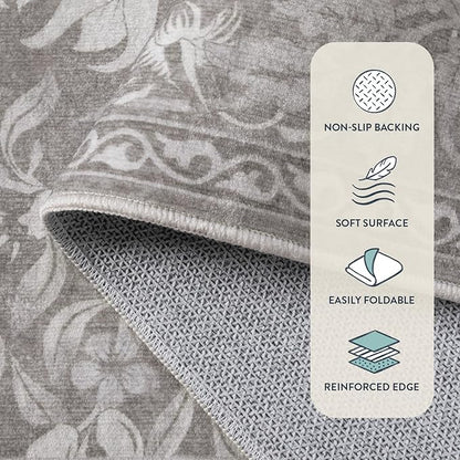 Lahome Bird 9x12 Rugs for Living Room Bedroom, Soft Vintage Washable Rug 9x12 Stain Resistant, Ultra-Thin Non-Slip Dining Room Rug Non-Shedding Carpet for Office,Hemp/Taupe