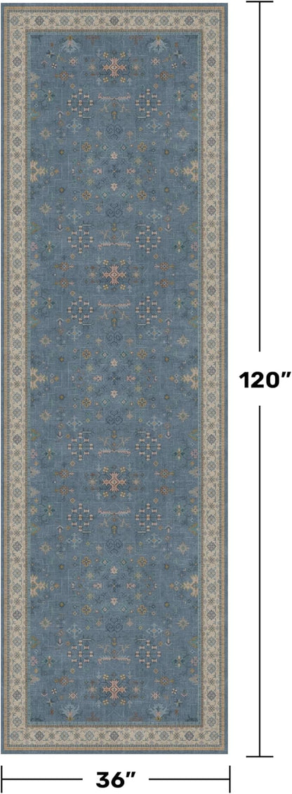 Hazo Haus Washable 10ft Long Hallway Runner Rug Blue - 3 x 10 Runner Rug, Boho Waterproof 3x10 Kitchen Floor Mat - Modern Eclectic Boho Design Décor