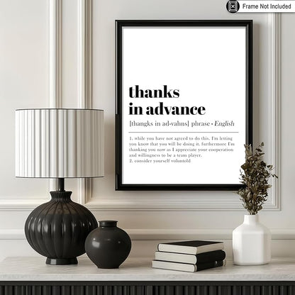 Poster Master Typography Poster - Retro Dictionary Print - Thanks in Advance Definition, Book Page, Funny - Gift for Colleague, Friend - Wall Decor for Home, Office, 18x24 Unframed Wall Art
