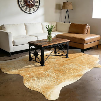 3x4Ft Beige Faux Cowhide Rug - Washable Non Slip Western Rustic Area Rugs for Living Room Bedroom, Small Cow Print Accent Rug, Layering Throw for Office Desk, Vintage Farmhouse Decor