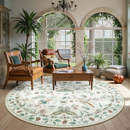 Lahome Insect Washable Round Area Rug, Soft Round Rugs 6ft Ultra-Thin Non-Slip, Boho Large Circle Carpet for Bedroom Living Room Kitchen Nursery Vionnet, Beige