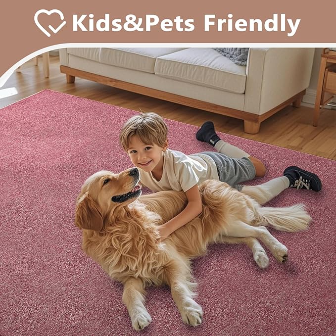 FinRèc 4x6 Washable Area Rugs for Bedroom Living Room, Low Pile Thin Rug Solid Color, Non-Slip Carpet Indoor for Home Decor (Red/White)