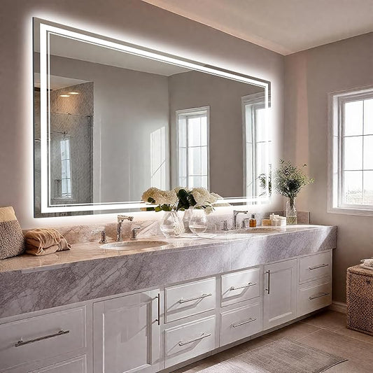 EOGOW LED Bathroom Mirror with Lights,60"x36"Backlit LED Mirror for Bathrooms with Anti-Fog,Dimmable,3 Colors Bathroom Mirror, Wall Mounted Horizontal/Vertical Vanity Mirrors,Tempered Glass
