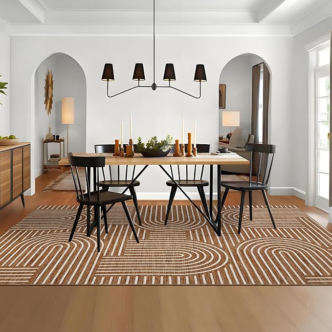 ROYHOME Washable Rug 6x9 Area Rugs for Living Room, Abstract Rug for Bedroom, Soft Rainbow Non Slip Throw Rugs with Rubber Back, Low Pile Stain Resistant Boho Geometric Carpet for Dining Room, Copper
