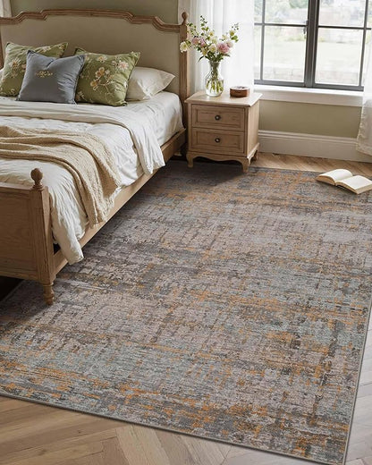 Rugxara 4x6 Rug for Living Room Bedroom, Grey Washable Throw Rugs, Abstract Area Rugs, Non Slip & Low Pile Accent Carpet for Indoor Dining Room, Kids Room and Office(Taupe/Grey 4x6ft)