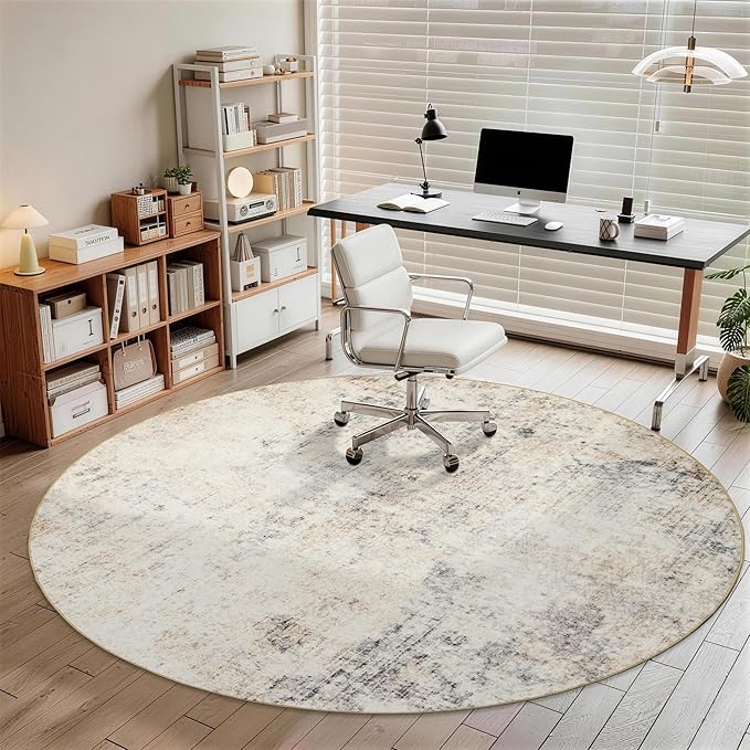 Large Round Rug 8ft: Neutral Round Area Rugs for Living Room Dining Room Bedroom - Soft Non-Slip Circle Carpet 8' - Modern Abstract Beige