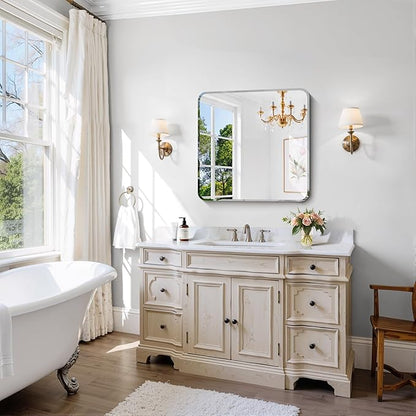 CILIBER Beveled Mirror, 24x24 Square Bathroom Mirror Rounded Corner, 3mm Tempered Glass, 18 inch Frameless Vanity Mirror with Beveled Edge for Bathroom, Bedroom, Living Room and Entryway