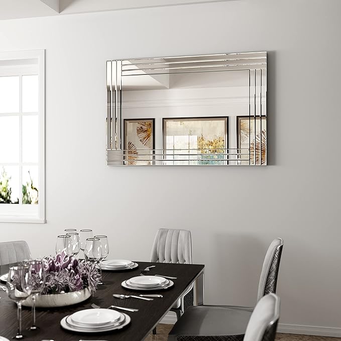 Decorative Wall Mirror 36"x24" Rectangle Silver Modern Mirror Frameless Vanity Mirror for Bathroom Bedroom Living Room Dining Room