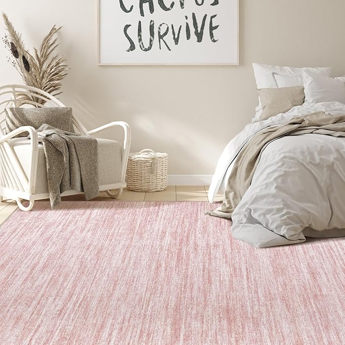 Nakagishi 6X9 Area Rugs Living Room: Washable Large Vintage Rug Neutral Non-Slip Soft Stain Resistant Indoor Carpet for Bedroom Nursery Dining Room Office Playroom - Pink-01