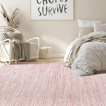 Nakagishi 5X7 Area Rugs Living Room: Washable Large Vintage Rug Neutral Non-Slip Soft Stain Resistant Indoor Carpet for Bedroom Nursery Dining Room Office Playroom - Pink-01