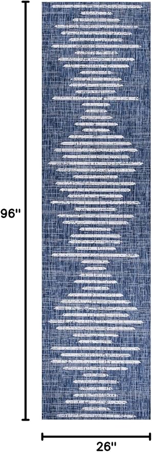 JONATHAN Y Stripe Geometric Indoor Outdoor Runner Rug 2X8 Blue/Ivory, Zolak Berber for Backyard, Patio, Porch, Easy-Cleaning, High Traffic, Pet-Friendly, Non-Shedding (SMB124C-28)