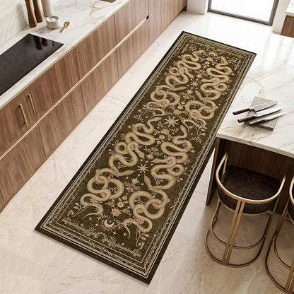 Garvee Snake Gothic Washable Kitchen Runner Rug 2x6 Dark Whimsical Unique Soft Thin Indoor Floor Mat for Bathroom Hallway Entryway Bedroom Indoor Decor Low Pile Non-Slip TPE Backing Brown
