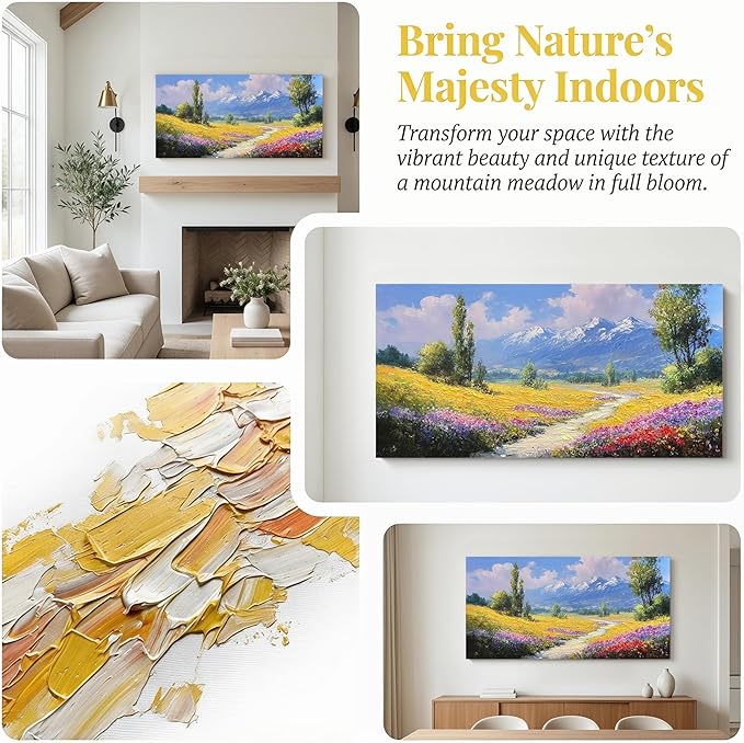 Enartly Landscape Garden Canvas Wall Art for Living Room, Wildflower Mountain Wall Decor Floral Paintings Natural Artwork Prints for Home Bedroom Garden Farmhouse Decor, 40"x20"