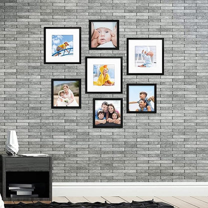 Hongkee 8x8 Picture Frames with Real Glass, Black Wooden Square Photo frame Set of 3, Displays 4x4 Picture With Mat or 8x8 Without Mat, Desktop & Wall Collage Frame set