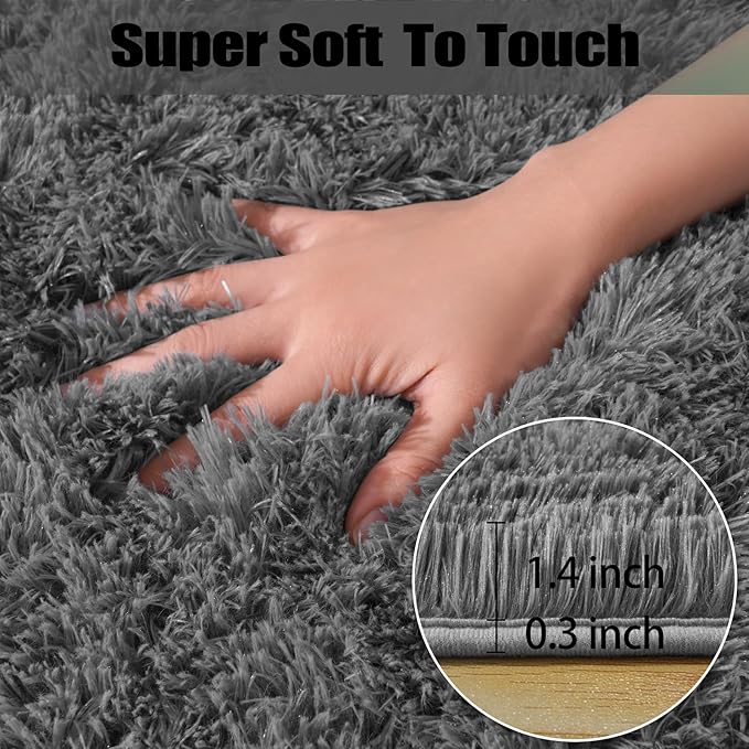 qulint 9x12 Area Rug for Living Room, Soft Fluffy Large Bedroom Carpet Shag Shaggy Grey Modern Rug, Fuzzy Plush Alfombra para Sala for Dorm Classroom Playroom Home Decor (9ft x 12ft, Dark Gray)