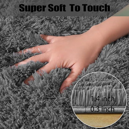 qulint 9x12 Area Rug for Living Room, Soft Fluffy Large Bedroom Carpet Shag Shaggy Grey Modern Rug, Fuzzy Plush Alfombra para Sala for Dorm Classroom Playroom Home Decor (9ft x 12ft, Dark Gray)