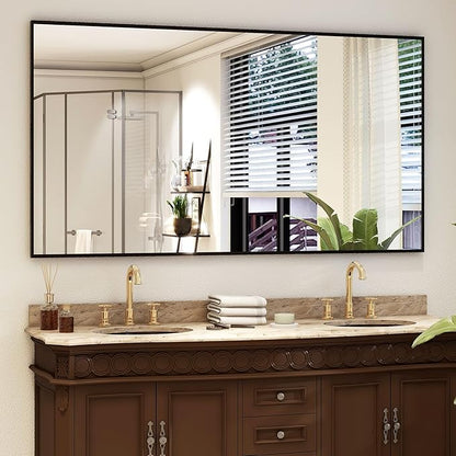 Easly 34"x76" Full Length Mirror with Stand, Large Rectangular Floor Mirror for Bedroom, Living Room or Closet, Wall-Mounted or Freestanding, Black Aluminum Alloy Frame