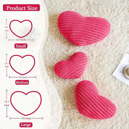 XVTRU Hot Pink Heart Pillows, 15.7" Cute Heart Decorative Pillow, Stripe Heart Shaped Plush Throw Pillows for Bed