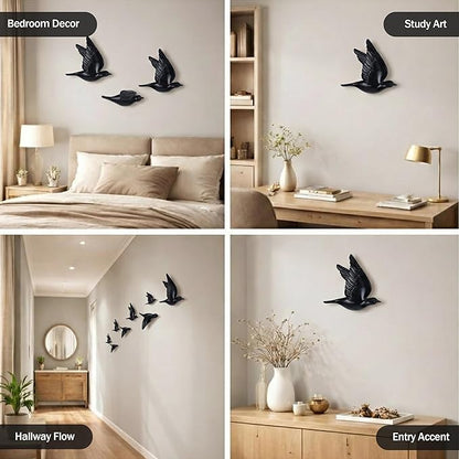 suruim Bird Wall Sculptures Set of 3-3D Wall Art Decor for Living Room, Home Decor Modern GoldEN Wall Decor & Bird Gallery Wall Art (Black)