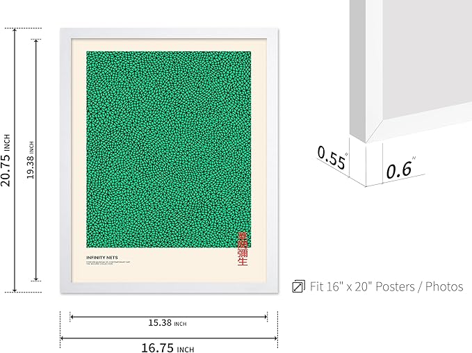 Poster Master Vintage Poster - Retro Pop Art Print - Gift for Artist, Friend - Infinity Nets, Japanese, Green, Modern, Abstract - Wall Decor for Home, Office, 16x20 White Framed