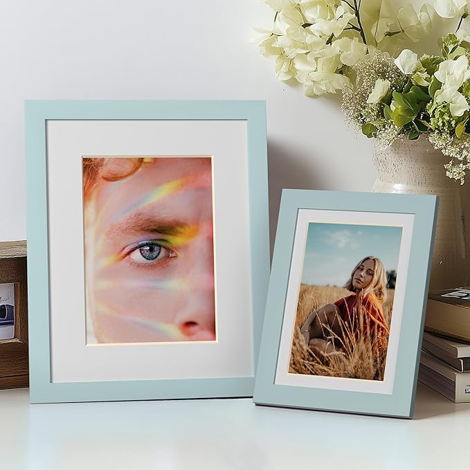 eletecpro 8x10 Picture Frames Set of 10, Picture Frame Collage Wall Decor Display 5x7 Photo with Mat or 8x10 without Mat, Home Decor Gallery Frame for Table Top or Wall Mounting, Sky Blue