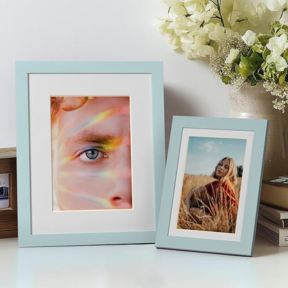 eletecpro 8x10 Picture Frames Set of 10, Picture Frame Collage Wall Decor Display 5x7 Photo with Mat or 8x10 without Mat, Home Decor Gallery Frame for Table Top or Wall Mounting, Sky Blue