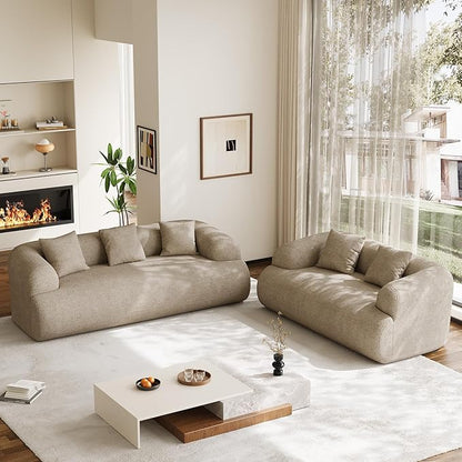 Boneless Couch Set, 91" + 75'' Cloud Couch Set, Chenille Curved Sofa, Modern Compression Sofa for Living Room, Bedroom and Apartment, No Assembly Required, Light Brown