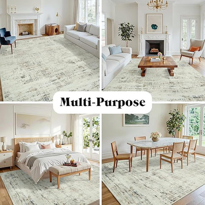 10x14 Area Rugs for Living Room Washable Rug: Anti-Skid Abstract Modern Living Room Rug Soft Thin Carpets Indoor Floor Non-Shedding Carpet for Bedroom Dining Farmhouse Nursery Gray White Blue
