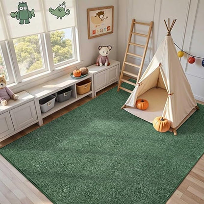 FinRèc Low Pile 6x9 Washable Area Rugs for Bedroom Living Room, Thin Rug Solid Color, Non-Slip Carpet Indoor for Home Decor (Green/White)