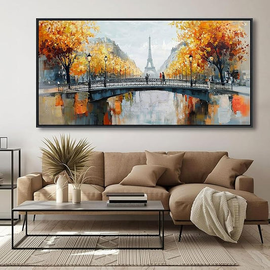 KLAKLA Black and White Canvas Wall Art for Living Room Bedroom Bathroom Orange Paris Theme Room Decor Oil Painting Print Tower Eiffel Painting for Wall Decor 29x58 Inches
