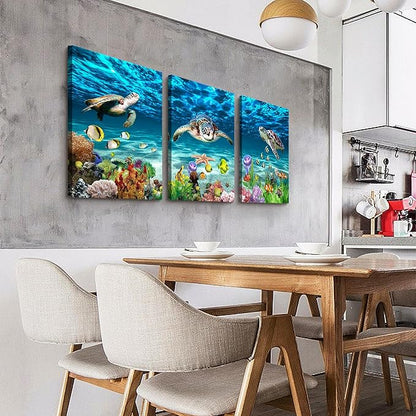 Lapremoly Family Wall Decor for Living Room Canvas Wall Art for Bedroom Bathroom Wall Decoration Ocean Sea Turtle Scenery Paintings Modern Pictures Artwork office Ready to Hang Home Decor 3 Pieces