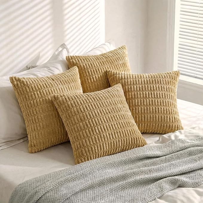 Fancy Homi 4 Packs Decorative Throw Pillow Covers for Living Room Couch Bed, Modern Farmhouse Boho Home Décor Accent Cushion Case, 20" x 20", Mustard Yellow