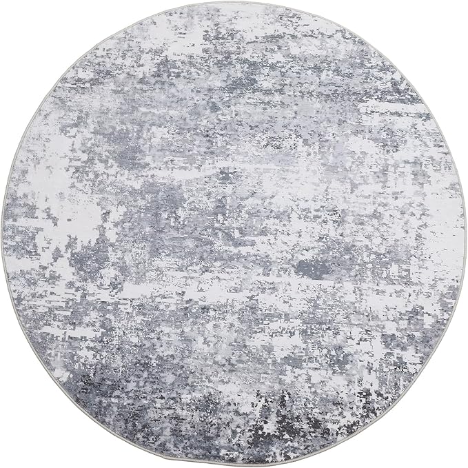 ROYHOME Modern Abstract 8x8 Round Area Rug Non Slip Non Shedding Rug Low Pile Stain Resistant for Bedroom Living Room Office Dining Room,Light Grey