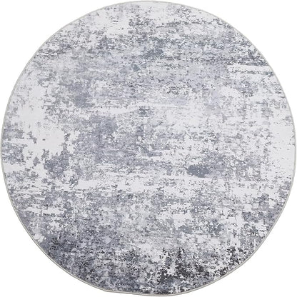 ROYHOME Modern Abstract 8x8 Round Area Rug Non Slip Non Shedding Rug Low Pile Stain Resistant for Bedroom Living Room Office Dining Room,Light Grey