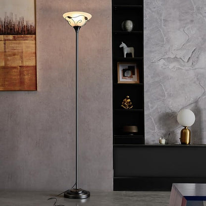 VONLUCE 68" Floor Lamp for Living Room, ETL Listed Standing Lamp with Cloud Frosted Glass Shade Curling Vine Edge, Vintage Tall Lamp for Bedroom Home Office with Foot Switch Standard E26 Socket