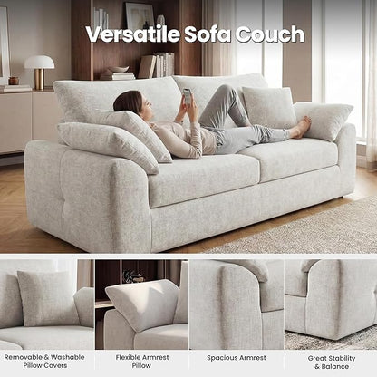 89.8" Modern Loveseat Sofa for Living Room, Cloud Boneless Couches with 4 Pillows, Mid Century Loveseat couches for Small Place, No Assembly Required, Beige
