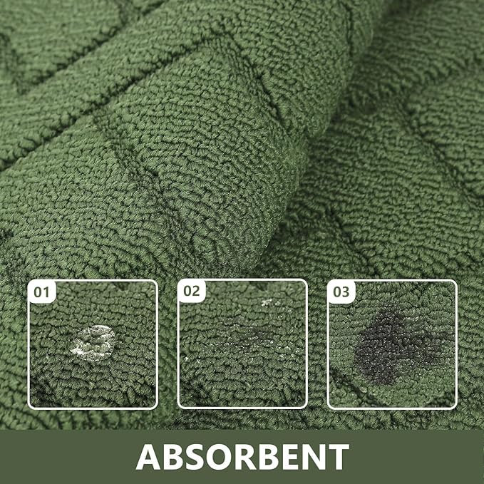 hicorfe Kitchen Runner Rugs and Mats Sets,2 Pieces Absorbent Non-Slip Kitchen Rug,Comfort Kitchen Mat for Floor,Washable for Kitchen,Hallway,Office,Sink,Laundry(20"x59"+20"x32",Green)