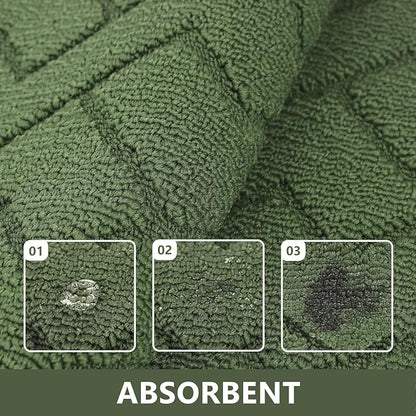 hicorfe Kitchen Runner Rugs and Mats Sets,2 Pieces Absorbent Non-Slip Kitchen Rug,Comfort Kitchen Mat for Floor,Washable for Kitchen,Hallway,Office,Sink,Laundry(20"x59"+20"x32",Green)