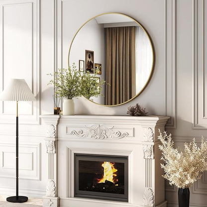 EASLY 32'' Round Mirror, Gold Bathroom Wall Mirror with Metal Frame for Entryway, Living Room, Vanity, Bedroom