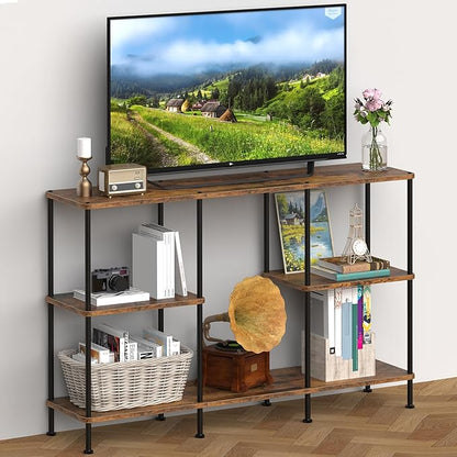ETELI Tall TV Stand for 50 Inch TV Small Entertainment Center with Storage Shelf 3 Tier Television Stands Wood TV Console Cabinet Table for Living Room and Bedroom Brown