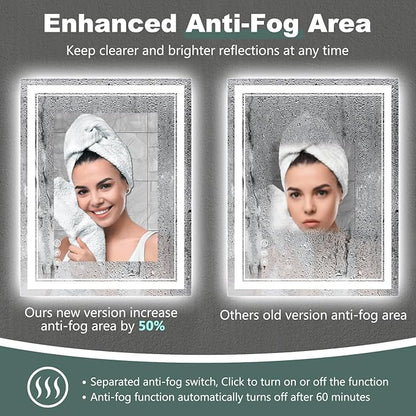 LED Bathroom Mirror with Lights: 55"x30" Wall Mounted Large Lighted Mirrors Fogless, Anti-Fog,Dimmable,Memory Function, Shatterproof Tempered Glass, Espejos para Baños, ETL Listed